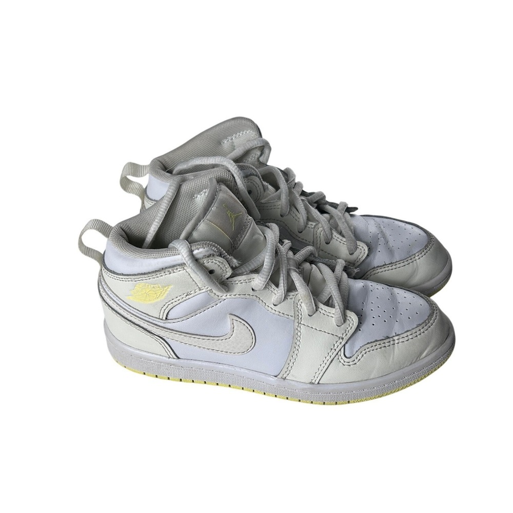 Jordan Air Jordan 1 Mid Kids 1Y White Yellow FD8781-181 Mid Top Sneakers Good